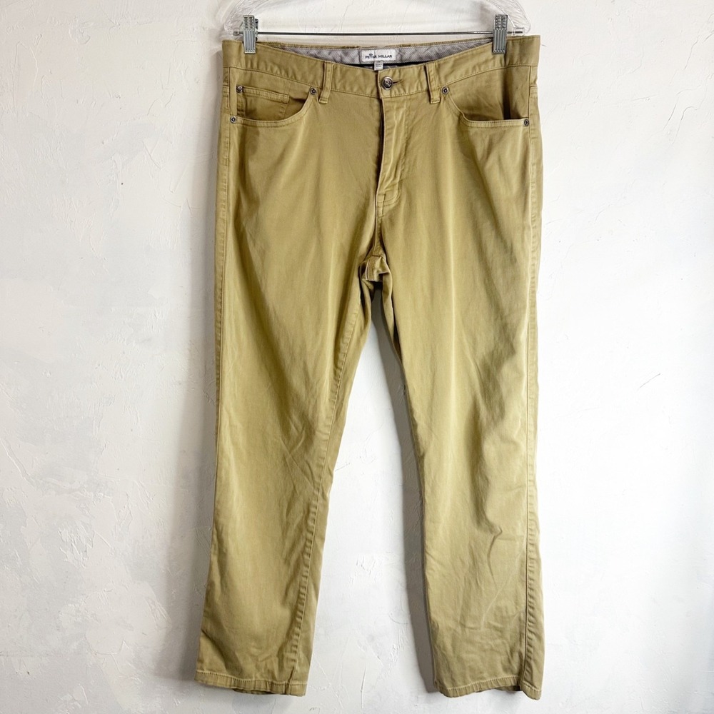 Peter Millar Pants Mens 35 X 28 Cream Khaki EB66 Performance 5 Pocket Chino
